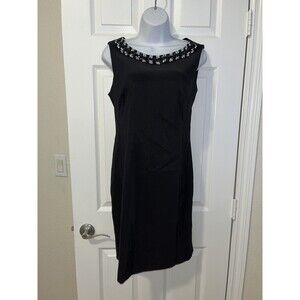 Dressbarn Dress Barn Rhinestone Neckline Embellished Bib Black Dress Size 4 NWT